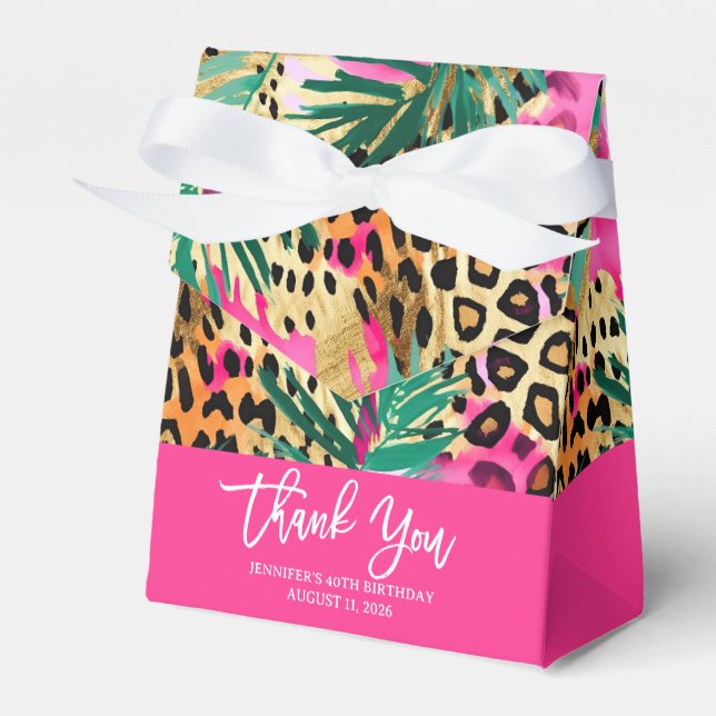 Safari Animals' Fur Prints & Palm Leaves Pattern  Favor Box (Front Side)