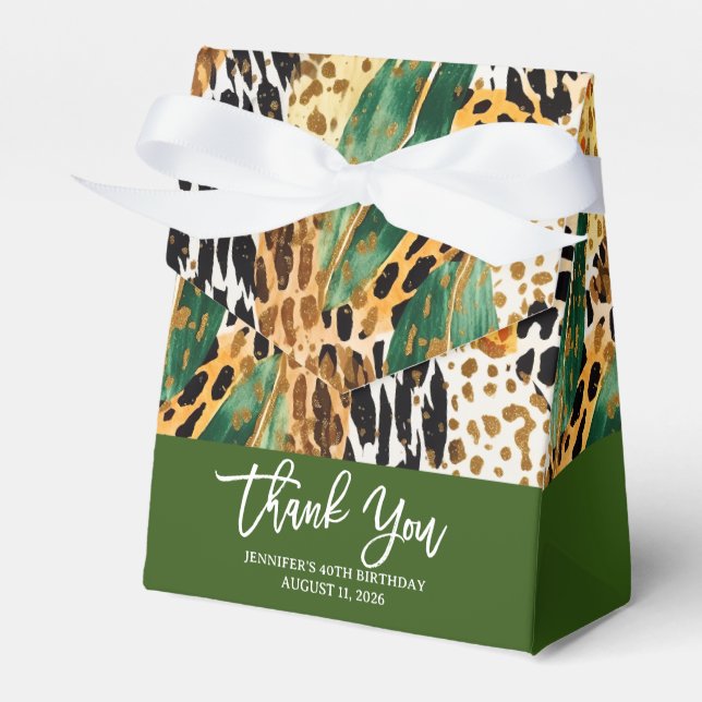 Safari Animals' Fur Prints & Palm Leaves Pattern Favor Box (Front Side)