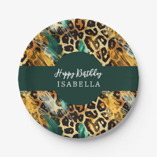 Safari Animals' Fur Prints Pattern Boho Green Gold Paper Plate