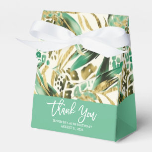 Safari Animals' Fur Prints Pattern Green & Gold Favor Box