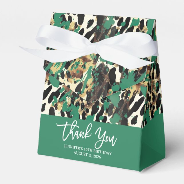 Safari Animals' Fur Prints Pattern Green Modern Favor Box (Front Side)