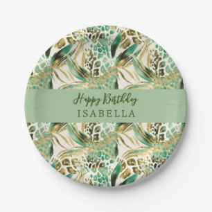 Safari Animals' Fur Prints Pattern & Palm Leaves Paper Plate