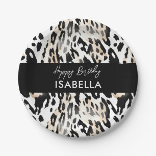 Safari Animals' Fur Prints Patterns Black & White Paper Plate