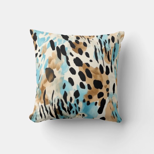Safari Animals' Fur Prints Patterns Blue and Brown Throw Pillow (Front)