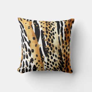 Safari Animals' Fur Prints Patterns Gold and Black Throw Pillow