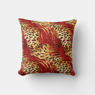 Safari Animals' Fur Prints Patterns Gold & Red Throw Pillow