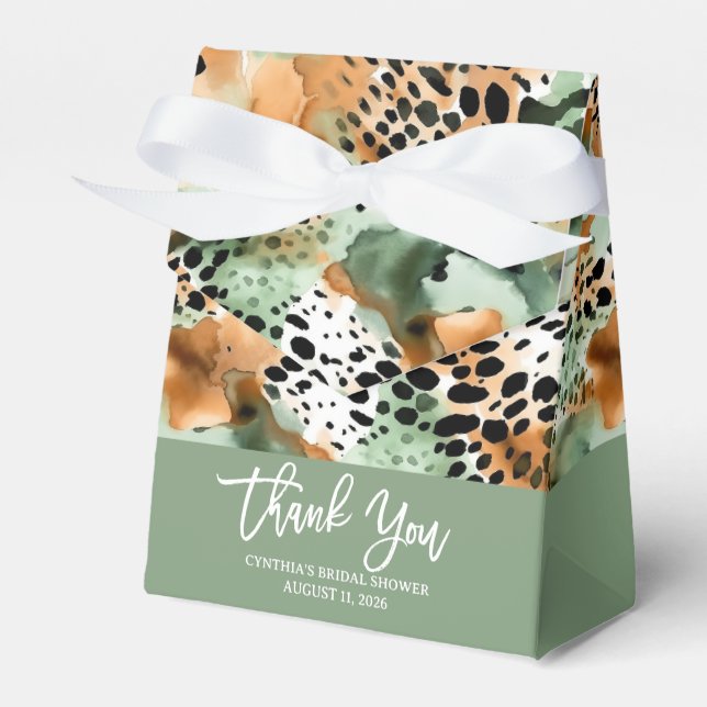 Safari Animals' Fur Prints Patterns Green & Brown Favor Box (Front Side)