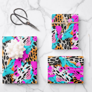Safari Animals Fur Prints Patterns Neon Colourful Wrapping Paper Sheet