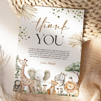 Safari Animals Gender Neutral Baby Shower Thank You Card