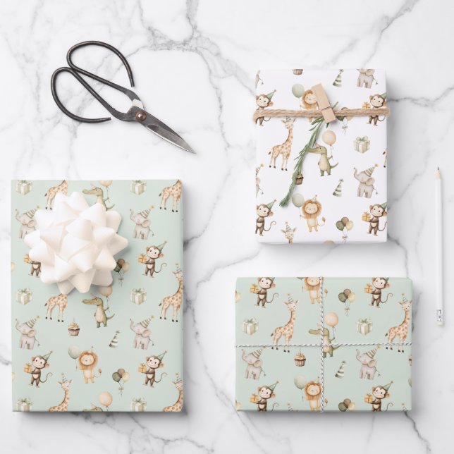 Safari Animals Gift Wrap Jungle Wrapping Paper Boy (Front)