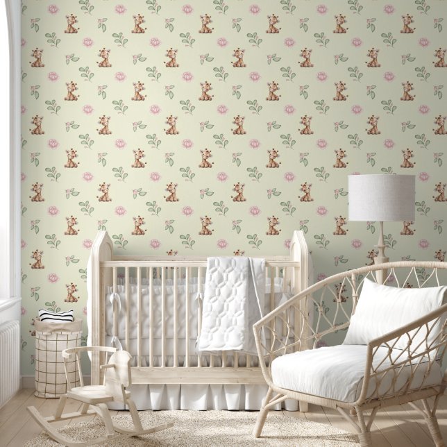 Safari Animals Giraffe Pink Floral Baby Girl  Wallpaper (Kids)