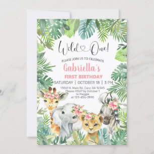 Safari animals girl 1st first birthday invite. invitation