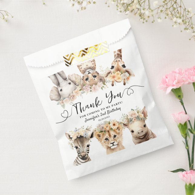Safari Animals Girl 2nd Birthday Thank You Favour Favour Bag (Sealed)