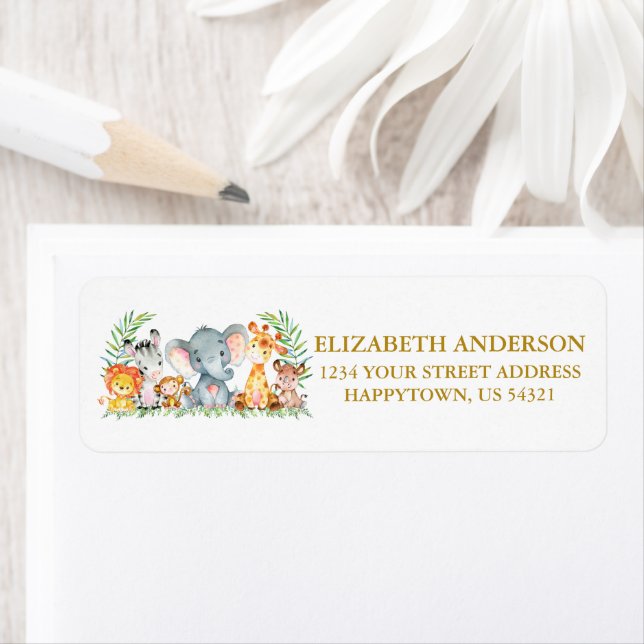 Safari Animals Girl Baby Shower Gold Address (Insitu)