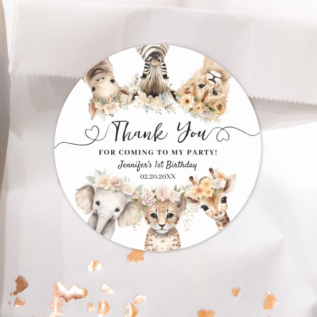 Safari Animals Girl Birthday Classic Round Classic Round Sticker (Creator Uploaded)