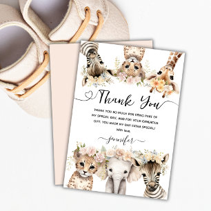 Safari Animals Girl Birthday Thank You Card