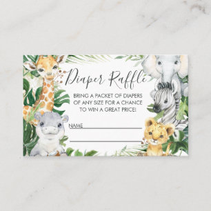 Safari Animals Greenery Baby Shower Diaper Raffle Business Card
