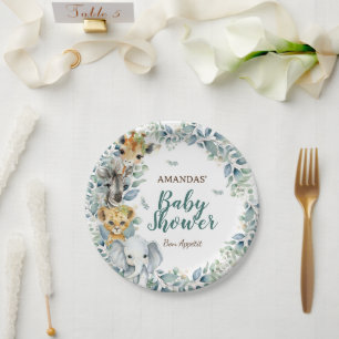 Safari Animals Greenery Baby Shower  Paper Plate