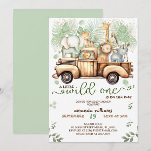 Safari animals in the car baby shower invitation