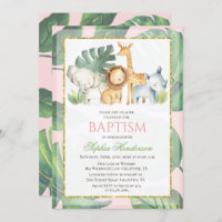 Safari Animals Jungle Animals Baptism Invitation