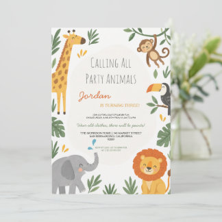 Safari Animals Jungle Birthday Party  Invitation