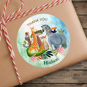 Safari animals jungle birthday watercolor classic round sticker