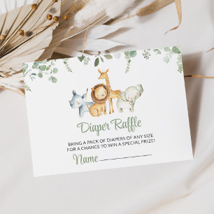 Safari Animals, Jungle, Greenery, Diaper Raffle Enclosure Card