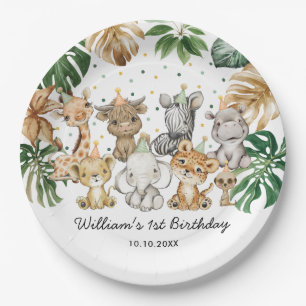 Safari Animals Jungle Greenery Wild One Birthday Paper Plate