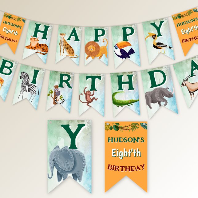 Safari animals jungle kids birthday watercolor  bunting flags (Creator Uploaded)
