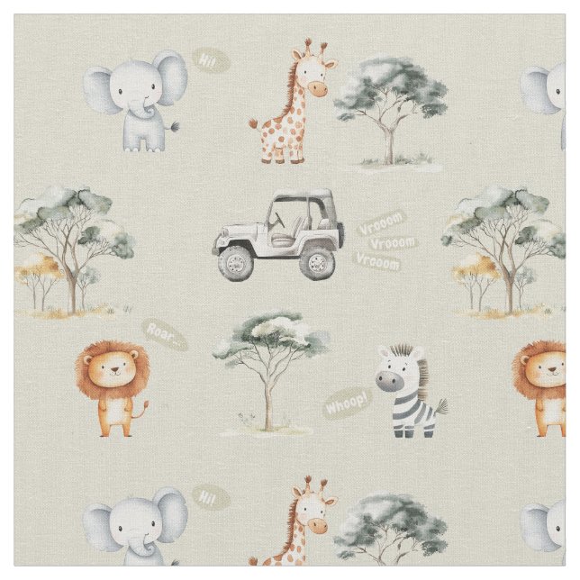 Safari animals jungle nursery kids wildlife  fabric (Close Up)
