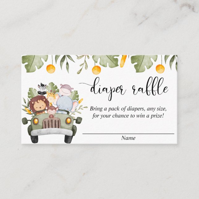 Safari animals jungle theme diaper raffle cards (Front)