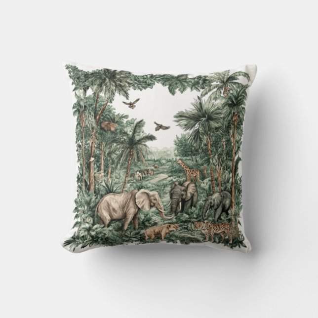 Safari Animals Jungle Throw Pillow (Front)