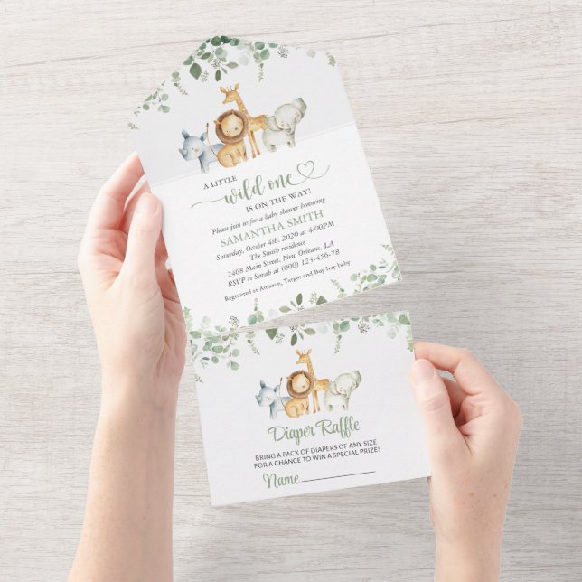 Safari Animals, Jungle, Wild Animals, Baby Shower All In One Invitation (Tearaway)