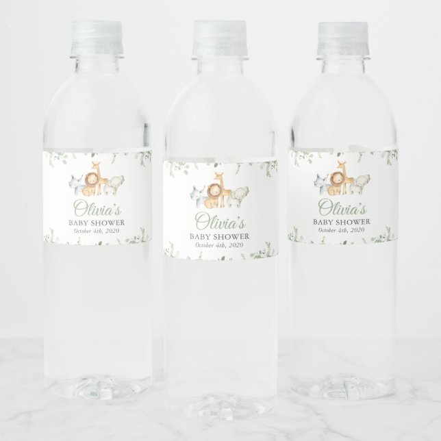 Safari Animals, Jungle, Wild Animals, Baby Shower Water Bottle Label (Bottles)