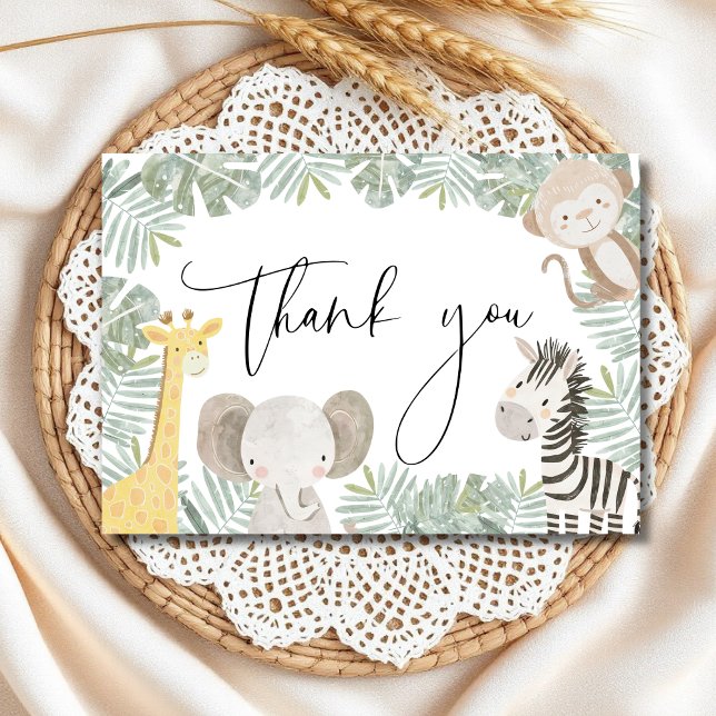 Safari Animals Jungle Wild One Baby Shower Thank You Card (Creator Uploaded)