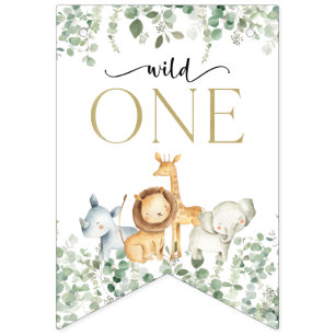 Safari Animals, Jungle, Wild One, First Birthday Bunting Flags