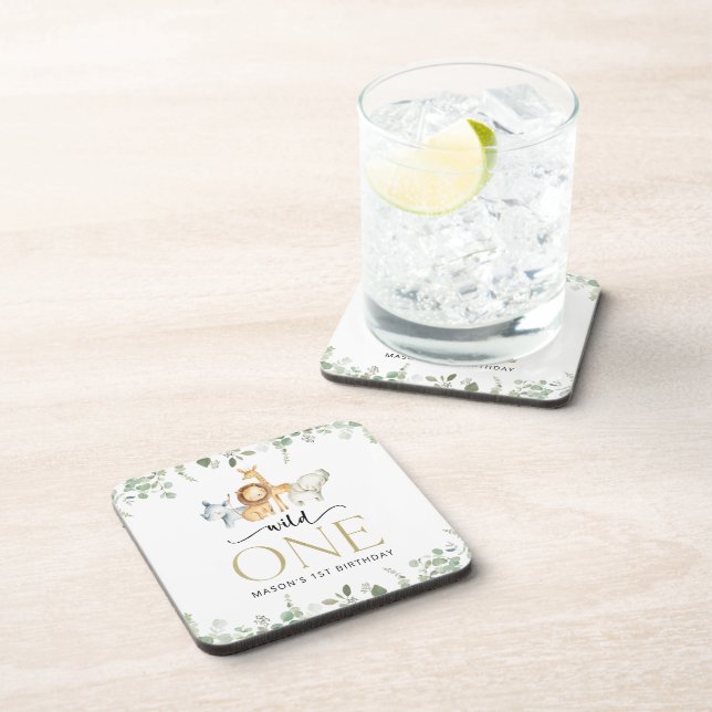 Safari Animals, Jungle, Wild One, First Birthday Coaster (Right Side)