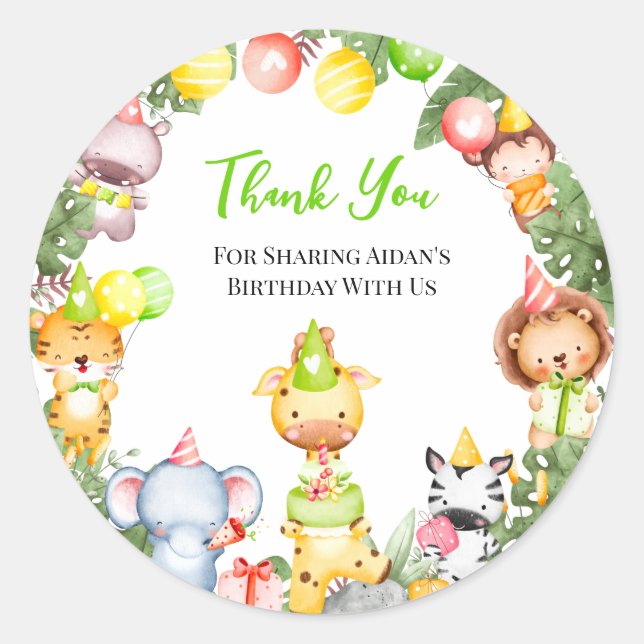 Safari Animals Kids Party Thank You  Classic Round Sticker (Front)