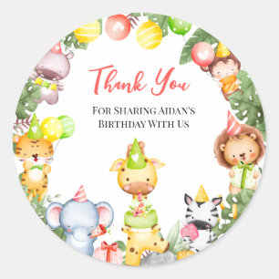 Safari Animals Kids Party Thank You Classic Round Sticker