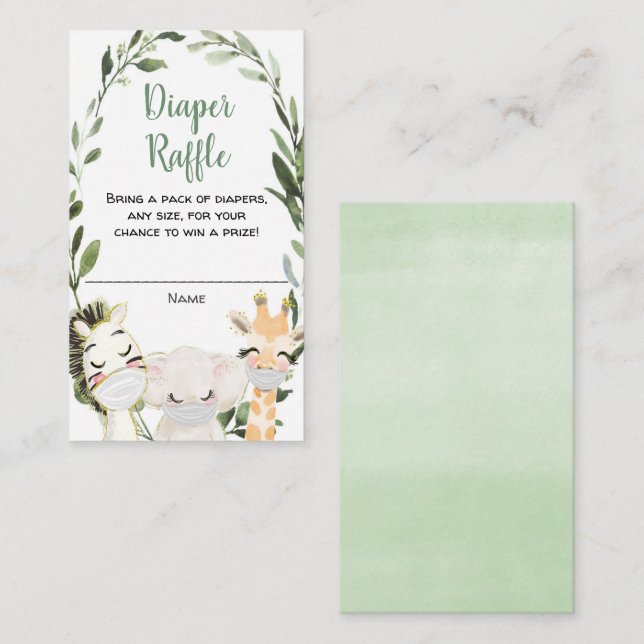 Safari animals masks greenery diaper raffle cards (Front/Back)