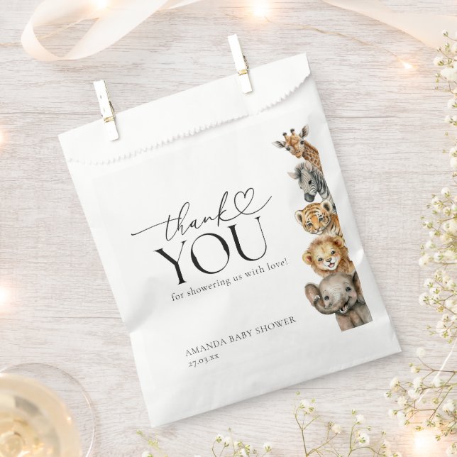 Safari Animals Modern Baby Shower Favour Bag (Clipped)