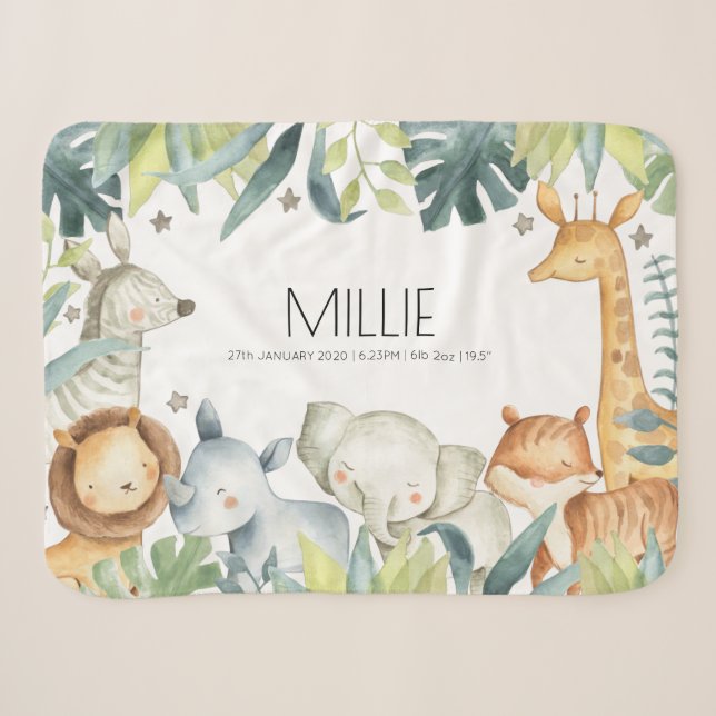 Safari animals newborn baby announcement blanket (Front (Horizontal))