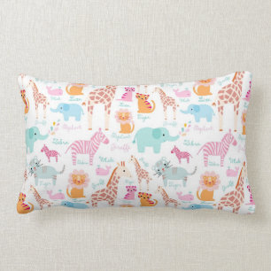 Safari Animals Nursery Print Lumbar Pillow