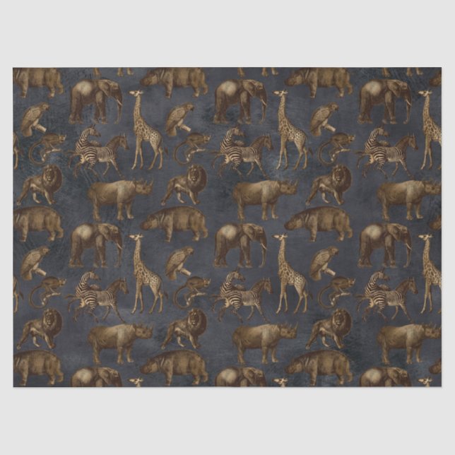 Safari Animals on Dark Blue Decoupage Tissue Paper (Front)