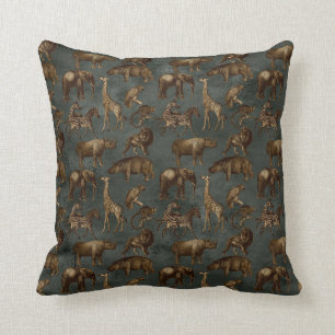 Safari Animals on Dark Green Throw Pillow