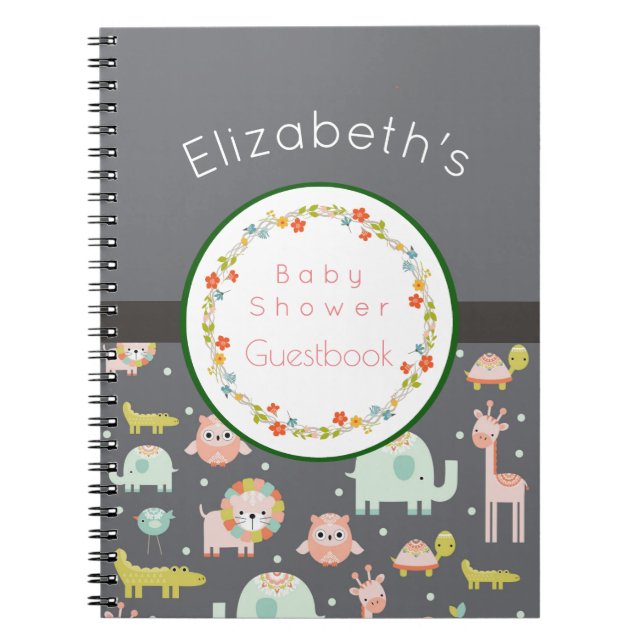 Safari Animals Pattern Baby Shower Guestbook Notebook (Front)