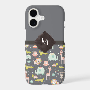 Safari Animals Pattern Nursery Art Monogram