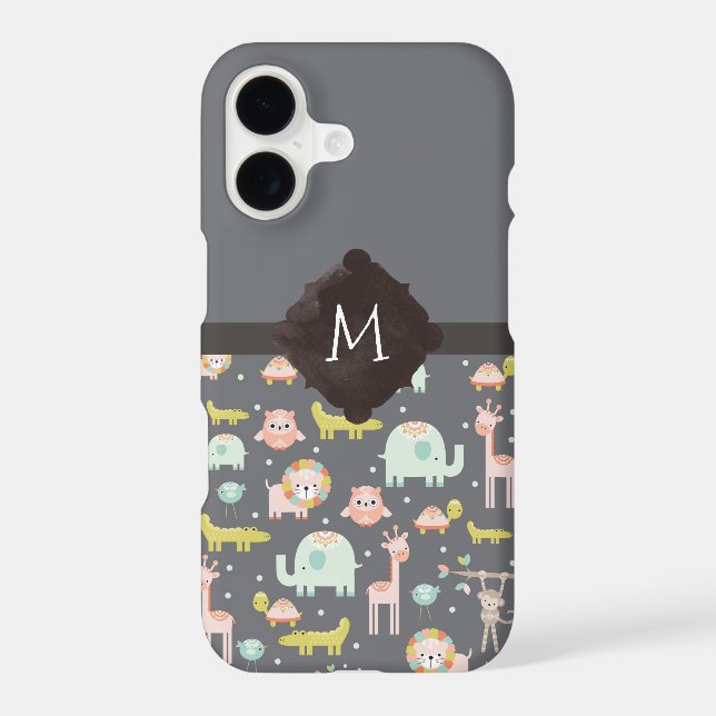 Safari Animals Pattern Nursery Art Monogram (Back)