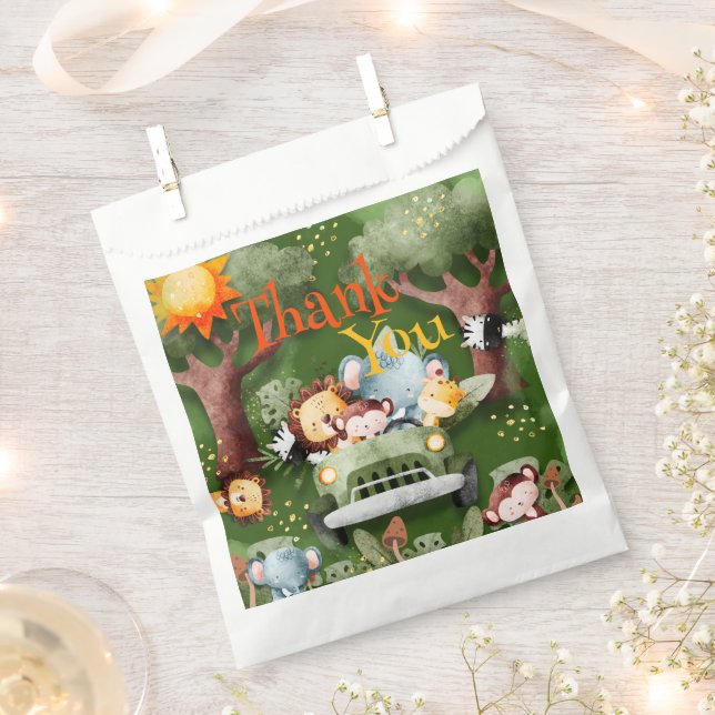 Safari Animals Personalized Baby Shower Favour Bag (Clipped)