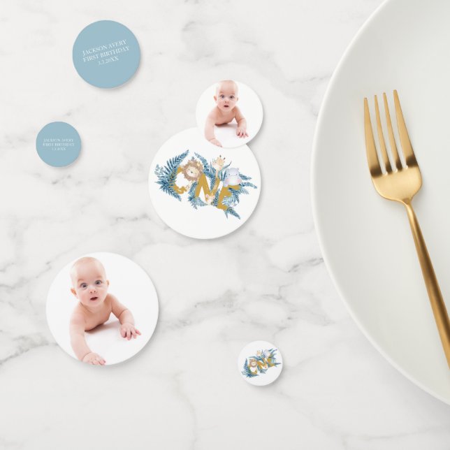 Safari Animals Personalized First Birthday Photo Confetti (Group)
